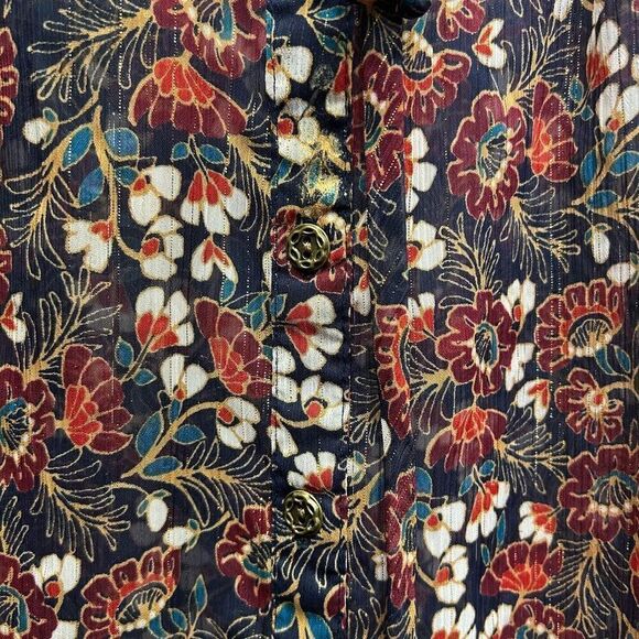 Dress Barn Women's Shimmer Floral Button Up Multicolor Long Sleeve Top 2X - Picture 7 of 15